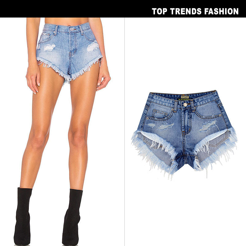 Women's Ripped Denim Summer Jean Shorts High Rise Hem Jeans Shorts - SJB-DIAMOND ELITES