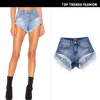Women's Ripped Denim Summer Jean Shorts High Rise Hem Jeans Shorts - SJB-DIAMOND ELITES
