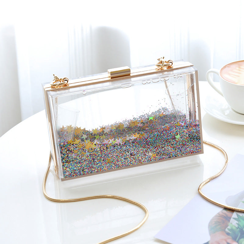 Womens Transparent Sequins Chain Clutch Evening Handbag Party Cross-body Purse SHOMICOBOUTIQUE