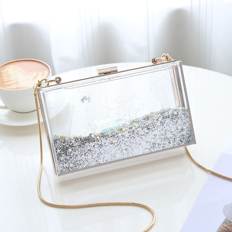 Womens Transparent Sequins Chain Clutch Evening Handbag Party Cross-body Purse SHOMICOBOUTIQUE