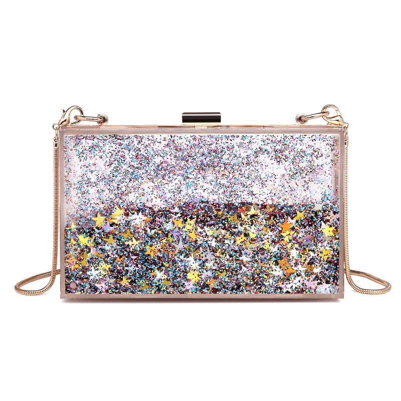 Womens Transparent Sequins Chain Clutch Evening Handbag Party Cross-body Purse SHOMICOBOUTIQUE