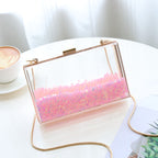Womens Transparent Sequins Chain Clutch Evening Handbag Party Cross-body Purse SHOMICOBOUTIQUE