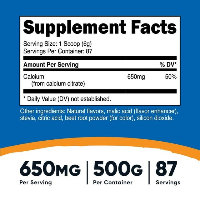Nutricost Calcium Citrate Powder (500 Grams) Strawberry Lemonade - Gluten Free & Non-GMO EasyOptionXY LLC