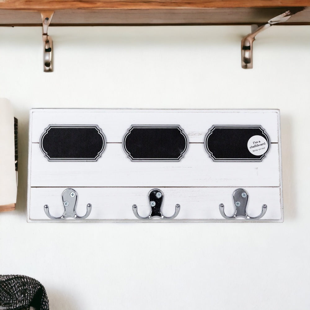 Chalkboard Wood Coat Hanger - Triple Hook Board With 3 Chalk Labels 15x6.75 BandsCo Straps
