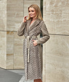 Genuine Mink Fur Rex Fur Trim Virgin Wool Coat in Beige - SJB-DIAMOND ELITES