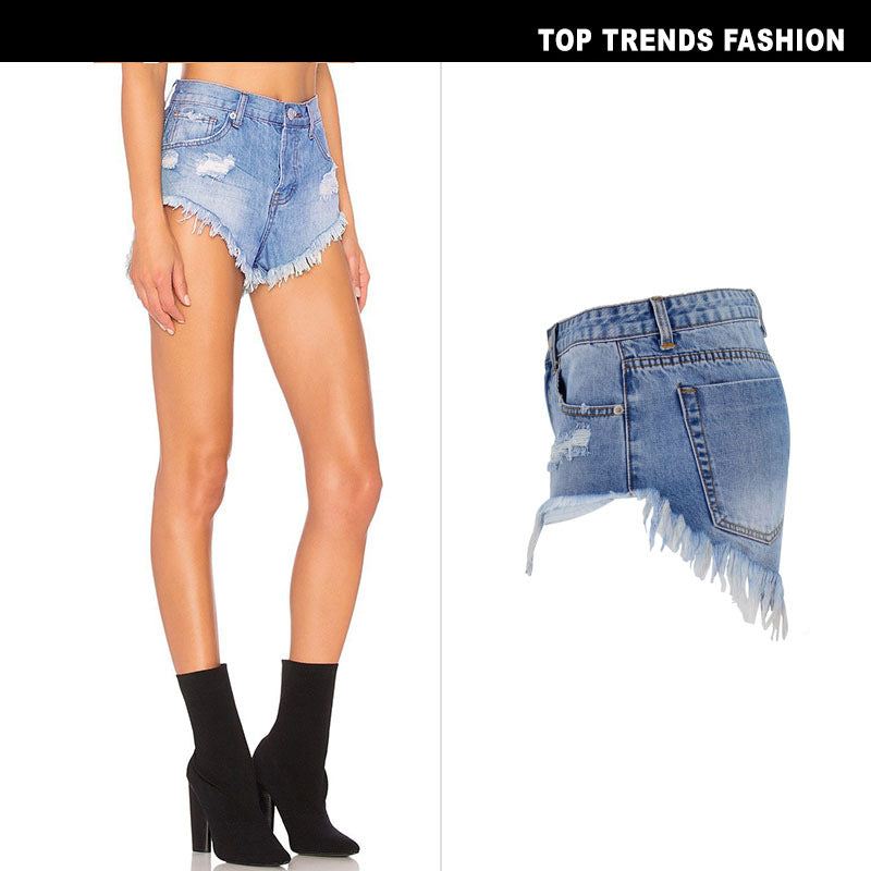 Women's Ripped Denim Summer Jean Shorts High Rise Hem Jeans Shorts - SJB-DIAMOND ELITES