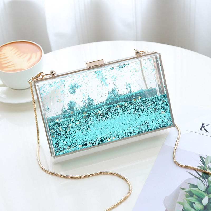 Womens Transparent Sequins Chain Clutch Evening Handbag Party Cross-body Purse SHOMICOBOUTIQUE