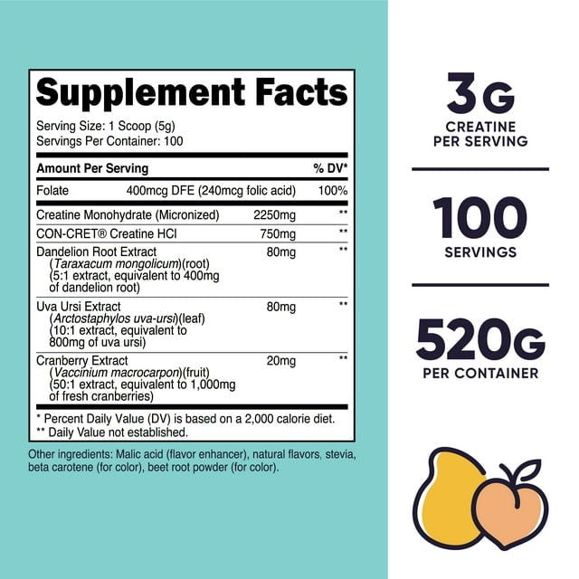 Nutricost Creatine Monohydrate Powder for Women Peach Mango, 100 Servings, Supplement EasyOptionXY LLC
