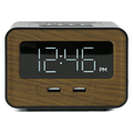 Lumoday Dual USB Charging Station Digital Alarm Clock (Black/Wood)