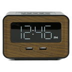 Lumoday Dual USB Charging Station Digital Alarm Clock (Black/Wood)