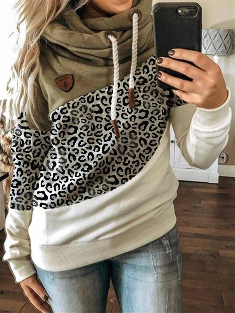 Printed stitching hooded fleece loose sweatshirt Pi-Mart