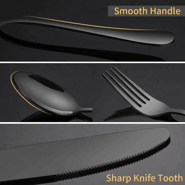 Silverware Set, 45 Piece Stainless Steel Flatware Cutlery Set Service for 9, Include Knife Fork Spoon, Stylish Mirror Finish, Dishwasher Safe Perfect for Home Kitchen Restaurant, Black EasyOptionXY LLC
