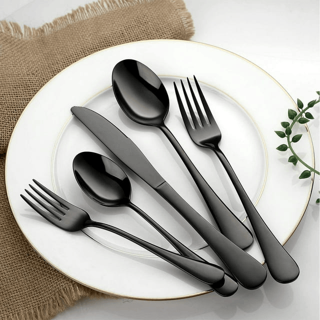 Silverware Set, 45 Piece Stainless Steel Flatware Cutlery Set Service for 9, Include Knife Fork Spoon, Stylish Mirror Finish, Dishwasher Safe Perfect for Home Kitchen Restaurant, Black EasyOptionXY LLC
