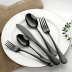 Silverware Set, 45 Piece Stainless Steel Flatware Cutlery Set Service for 9, Include Knife Fork Spoon, Stylish Mirror Finish, Dishwasher Safe Perfect for Home Kitchen Restaurant, Black EasyOptionXY LLC