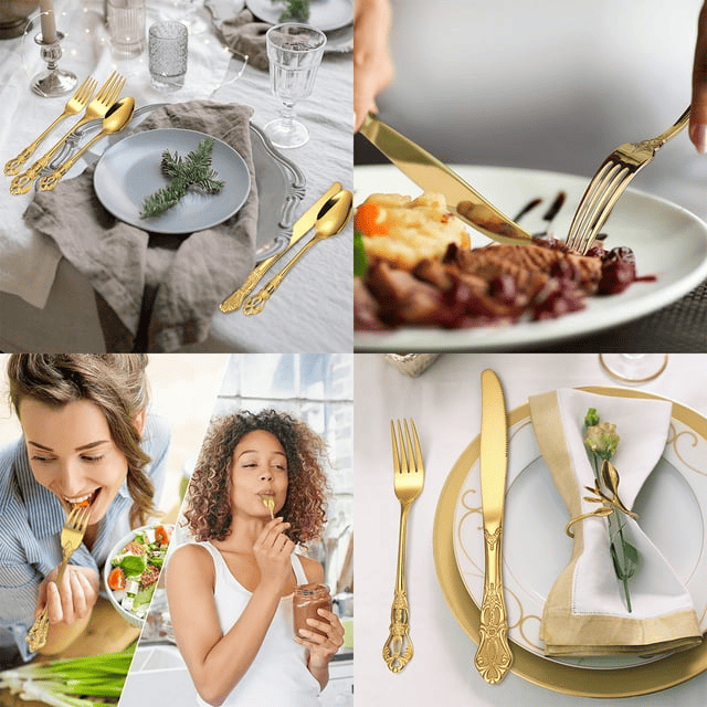Jetcloudlive 20 Pcs Gold Silverware Set,Retro Royal Stainless Steel Flatware Utensil Sets for 4,Gold Luxury Cutlery Set Includes Forks Spoons Knives,Mirror Polished,Dishwasher Safe EasyOptionXY LLC