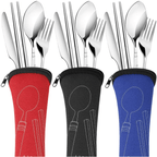 Arroyner 3 Pack Portable Travel Flatware Set, Reusable Silverware Knife Fork Spoon Chopsticks Utensils, Stainless Steel Camping Cutlery for School Outdoor Picnic EasyOptionXY LLC