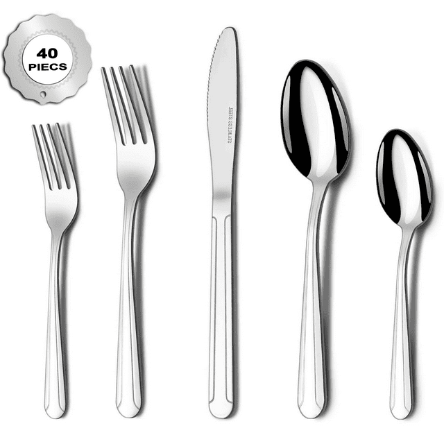 Bestdin Silverware Set for 8, 40 Pieces Stainless Steel Flatware Set, Include Fork Knife Spoon Set, Mirror Polished, Dishwasher Safe, Tableware Cutlery Set for Home Kitchen Restaurant Hotel
