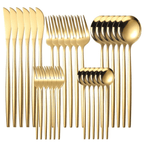 Silverware Sets,30 Pieces Stainless Steel Utensils with Knives Spoons and Forks,Flatware Cutlery Silverware for Kitchen,Gold EasyOptionXY LLC