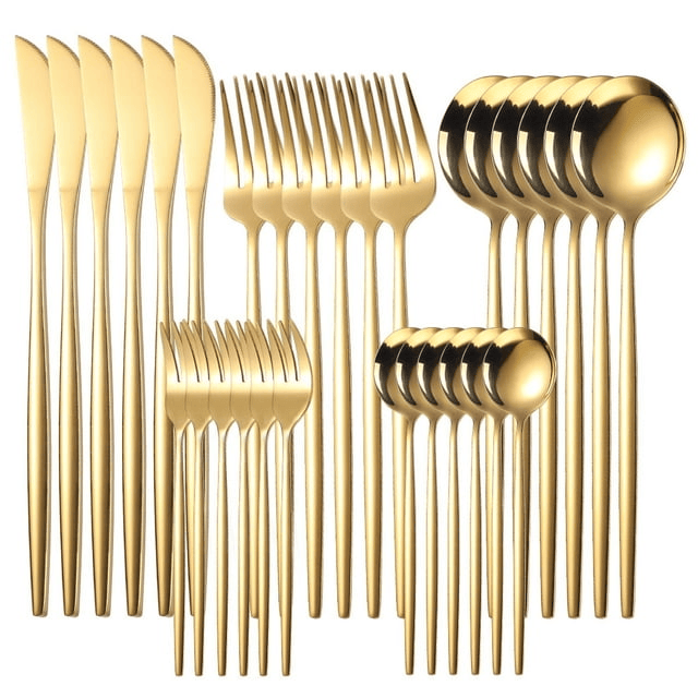 Silverware Sets,30 Pieces Stainless Steel Utensils with Knives Spoons and Forks,Flatware Cutlery Silverware for Kitchen,Gold EasyOptionXY LLC