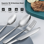 24 Piece Silverware Set with Steak Knives, Stainless Steel Flatware Set, Cutlery Set Service for 4, Mirror Polished Utensils Set, Forks and Spoons Silverware Set, Dishwasher Safe