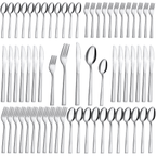 Bestdin Silverware Set for 12, 60 Pieces Stainless Steel Flatware Set, Include Fork Knife Spoon Set, Mirror Polished, Dishwasher Safe, Square Tableware Cutlery Set for Home Kitchen Restaurant