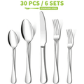 30 Pieces Silverware Set, Stainless Steel Flatware Cutlery Set for 6, Fancy Tableware Eating Utensils for Home Kitchen Restaurant Hotel, Mirror Polish, Dishwasher Safe by Kosbon