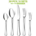 30 Pieces Silverware Set, Stainless Steel Flatware Cutlery Set for 6, Fancy Tableware Eating Utensils for Home Kitchen Restaurant Hotel, Mirror Polish, Dishwasher Safe by Kosbon
