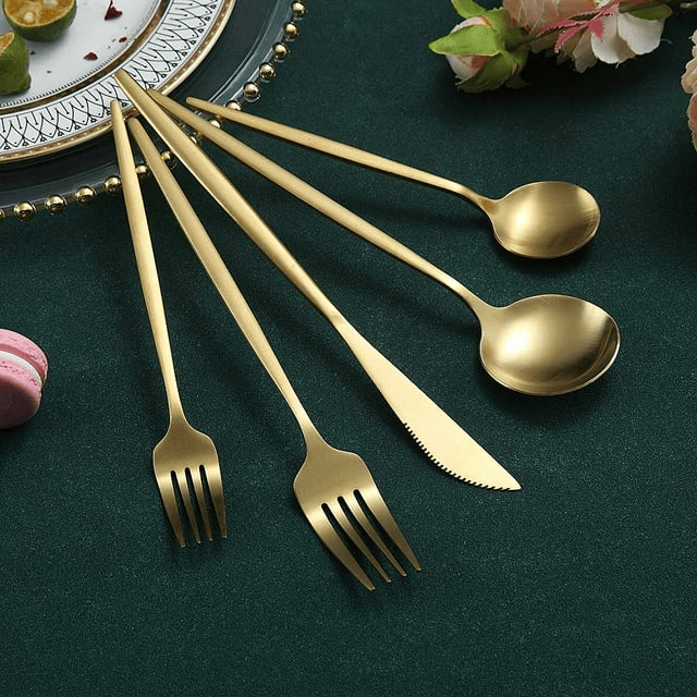 Just Houseware Silverware Sets 40 Pieces, Stainless Steel Flatware Sets, Titanium Plating Cutlery Set, Matte Gold Utensil Sets, Service Set for 8 (Matte Gold) EasyOptionXY LLC