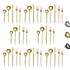 ReaNea Gold Silverware Set 40 Pieces, Stainless Steel Flatware Set, Titanium Gold Plating Cutlery Set Utensil Sets Service for 8