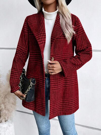 Women's Plaid Collared Neck Buttoned Long Sleeve Jacket – Classic & Lightweight Outerwear for Everyday Wear Stevvex