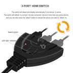 1080P HDMI 3 Ports HDMI Splitter Cable 4K 1080P HDMI Switcher 3 In 1 Out HDMI Splitter With High Speed Pigtail Cable HUB Adapter For Laptop HDTV Projector Stevvex