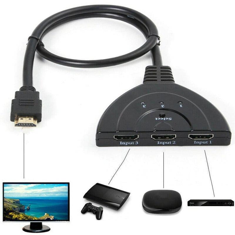 1080P HDMI 3 Ports HDMI Splitter Cable 4K 1080P HDMI Switcher 3 In 1 Out HDMI Splitter With High Speed Pigtail Cable HUB Adapter For Laptop HDTV Projector Stevvex