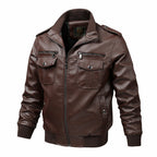 Men's Slim Fit PU Leather Jacket - Stand Collar Biker Style Motorcycle Coat