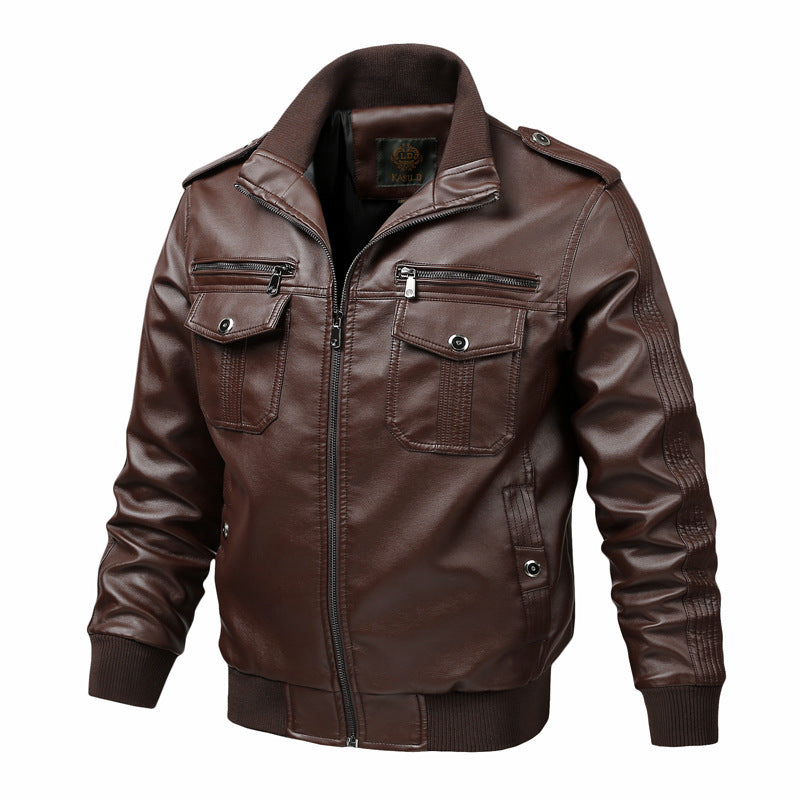 Men's Slim Fit PU Leather Jacket - Stand Collar Biker Style Motorcycle Coat