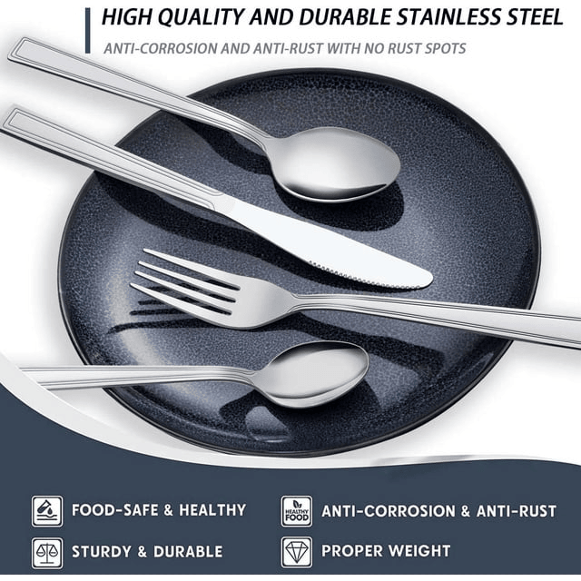 Bestdin Silverware Set for 12, 60 Pieces Stainless Steel Flatware Set, Include Fork Knife Spoon Set, Mirror Polished, Dishwasher Safe, Square Tableware Cutlery Set for Home Kitchen Restaurant EasyOptionXY LLC