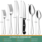 24 Piece Flatware Set for 4, TINANA Stainless Steel Flatware Set, Mirror Polished Cutlery Utensil Set, Durable Home Kitchen Eating Tableware Set, Fork Knife Spoon Set,Dishwasher Safe-Silver