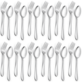 Walchoice 24-Piece Fork and Spoon Set, Stainless Steel Silverware Set for Home & Restaurant, Metal Flatware Cutlery Set, Mirror Polished