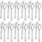 Walchoice 24-Piece Fork and Spoon Set, Stainless Steel Silverware Set for Home & Restaurant, Metal Flatware Cutlery Set, Mirror Polished