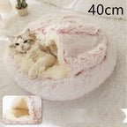 2 In 1 Dog And Cat Bed Pet Winter Bed Round Plush Warm Bed House Soft Long Plush Pets Bed Pi-Mart