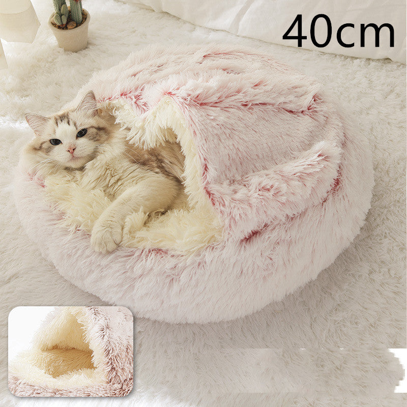 2 In 1 Dog And Cat Bed Pet Winter Bed Round Plush Warm Bed House Soft Long Plush Pets Bed Pi-Mart