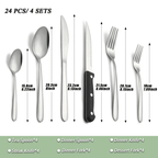 Bestdin 24 Pieces Silverware Set, Flatware Sets with Steak Knives Service for 4, Premium Stainless Steel Mirror Polished Cutlery Utensil Set, Durable Home Kitchen Eating Tableware Set, Dishwasher Safe