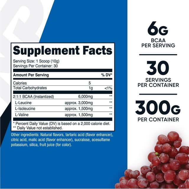 Nutricost BCAA Powder - 2:1:1 - (Grape) 30 Servings - Branch-Chain Amino Acids EasyOptionXY LLC