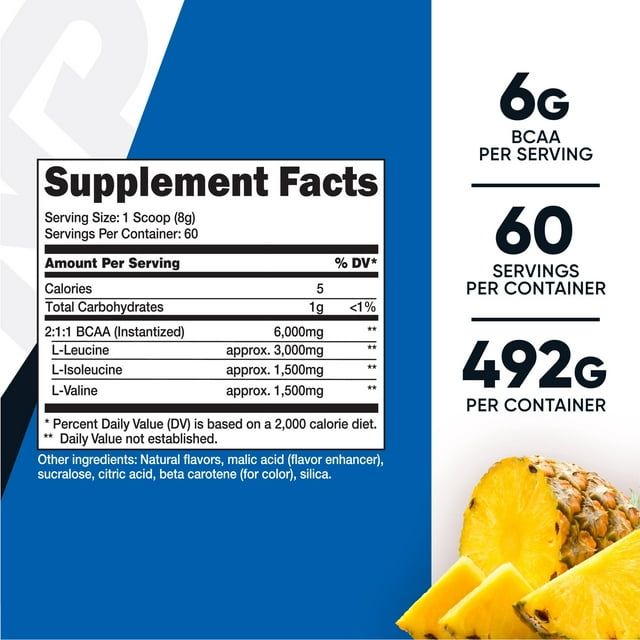 Nutricost BCAA Powder- 2:1:1 - (Pineapple) 60 Servings EasyOptionXY LLC