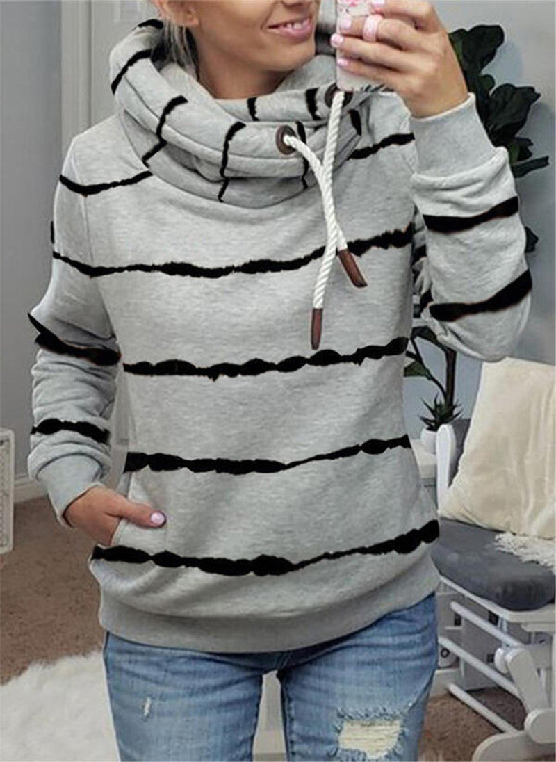 Printed Hooded Fleece Striped Sweatshirt Pi-Mart