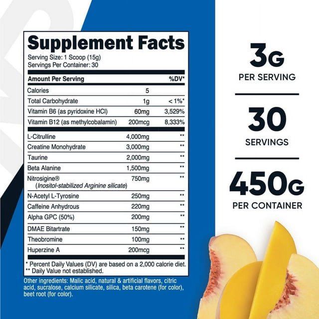 Nutricost Pre-C, Pre-Workout Complex with Creatine Powder (Peach Mango) - Boost Fitness Routines, 450g EasyOptionXY LLC