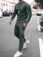 Men's Full Size Round Neck Long Sleeve Top and Pants Set Plus Size