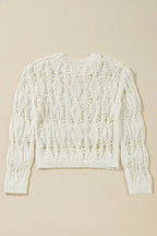 White Crochet Crew Neck Sweater - Loose Fit & High Elasticity | Femstylo