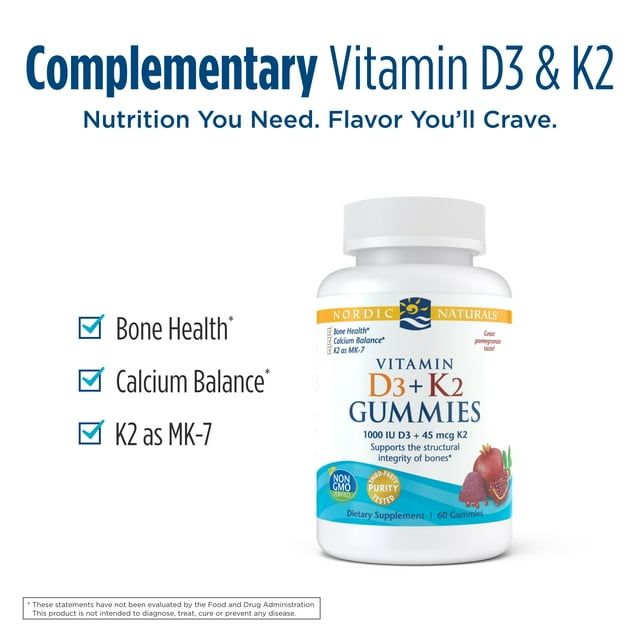 Nordic Naturals Vitamin D3+K2 Gummies, 1000 IU, Great Taste, Non-GMO 60 Ct EasyOptionXY LLC