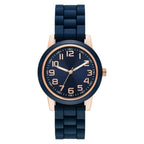 Time & Tru Women's Wristwatch: Rose Gold Case, Blue Bezel, Easy Read Dial, Silicone Strap (FMDOTT073)