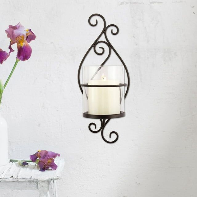 Stonebriar Collection Black Metal Scrolled Pillar Candle Sconce EasyOptionXY LLC